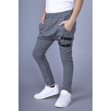 Toontoy Erkek Çocuk Şalvar Detaylı Cepli Eşofman Alt Antrasit Melanj