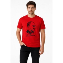 Efnaz Style Erkek Atatürk Baskılı Tişört Kısa Kollu Bisiklet Yaka T-shirt - Kırmızı Kirmizi