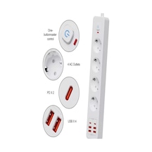 Termal Akım Korumalı 4'lü Priz 4x Usb 2x Type-c Çıkışlı Grup Priz Çoğaltıcı 3500w 2 M