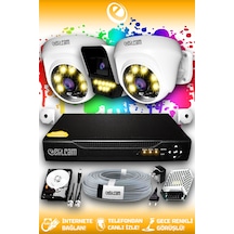 Elitcam 3 Kameralı Süper 2 İç Kamera Set 320 GB 5 MP 2K Net Renkli Gece Görüşlü Güvenlik Kamerası Sistemi