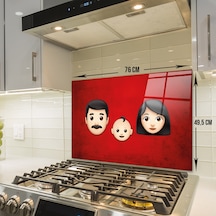 Decorita Emoji Ailesi Anne Baba Çocuk Cam Ocak Arkası 49.5x76 CM