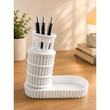 Leaf Creative Plastik Pisa Kulesi Tasarımlı Kalemlik Ve Aksesuar Tepsisi Beyaz - Çok Renkli