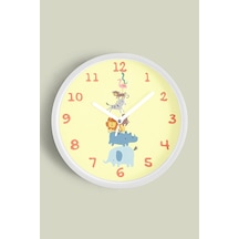 Sevimli Hayvanlar Modern Tasarım Çocuk Odası Duvar Saati - 42cm - Önü Camlı Beyaz Kasa-jh1117 Beyaz