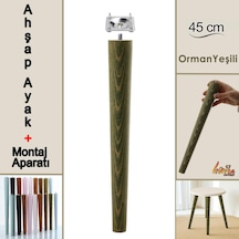 Ahşap Ayak 45 Cm Orman Yeşili M8 Civatalı Bağlantı Aparatlı Mobilya Tabure Sehpa Masa Destek Ayağı Orman Yeşili
