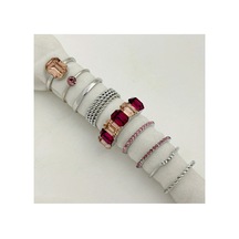 Vanta Gümüş Renk - 9 Adet Renkli Taşlı Şık Tasarım Vintage Çoklu Silver Yüzük Seti