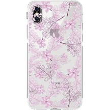 Apple Uyumlu iPhone Xs Maxkamera Korumalı Kapak Floral Pudra Tasarımlı Şeffaf Kılıf