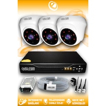 Elitcam 3 Kameralı Dome 3 İç Kamera Set HDD'siz Full HD Gece Görüşlü Güvenlik Kamerası Sistemi