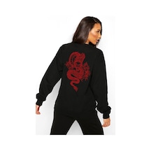 Oversize Arka Ön Dragon Baskılı Siyah Sweatshirt Aovrszdswt27-trzksw2775 Siyah