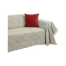 Purecot Premium Pamuklu Püsküllü Koltuk Örtüsü 180x300 Large Çift Taraflı Terletmez Kaymaz, Açık Kahve Çok Renkli