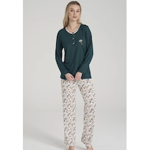 Pijadore 1618 Pamuklu Uzun Kol Kadın Pijama Takımı Yeşil
