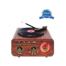 Mini & Midi Müzik Seti Nostaljik Tasarım Plak Çalar Görünümlü Radyolu Bluetooth Hoparlör Retro Müzik Plak