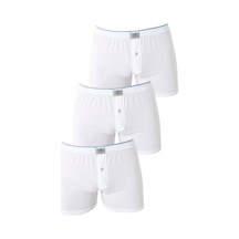Arma Yıldız Erkek Beyaz Düğmeli Boxer 3'lü Paket %100 Pamuklu Penye Beyaz