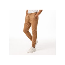 Plus Scorpion Erkek Slim Fit Eşofman Altı Pamuklu Kumaş, Fermuarlı Cepli, Rib Paça Camel