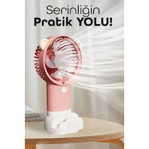 Şarjlı Telefon Standlı Mini El Fanı Sessiz Taşınabilir Masa Vantilatörü Pembe