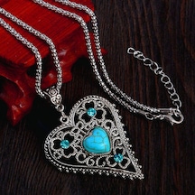 Hediyeci Abla Firuze Turkuaz Taşı Kalpli Taşlar Süslü Kolye Gümüş - Altın - Rose Gold