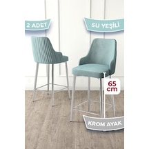 Canisa Tera Serisi 2 Adet Babyface Kumaş 65 Cm Krom Kaplama Ayaklı Su Yeşili Bar Sandalyesi Su Yeşili Sandalye Krom Kaplama Ayak