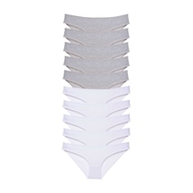 Royaleks 10 adet Süper Eko Set Likralı Kadın Slip Külot Gri Beyaz RYL-EKO10018 Beyaz - Gri