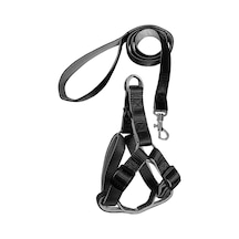 Gezdirme Kayışlı Dokuma Köpek Göğüs Tasma Seti 52 73-110 Cm Siyah Çok Renkli
