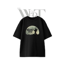 Thewert Walking Dead Tasarım Baskılı Ünisex Siyah Oversize T-shirt