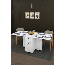 Lüks Katlanır Mutfak Yemek Masası %100 Mdf Pratik Çekmeceli Çalışma Masası Km99 Beyaz