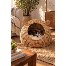 Porsima Ph49 Doğal Hasır Örgü Kedi Köpek Yuvası Kedi Köpek Yatağı 55x40cm