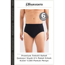 Marivento Premium Tekstil Rahat Çamaşır Siyah 6'lı Paket Erkek Külot %100 Pamuk Penye