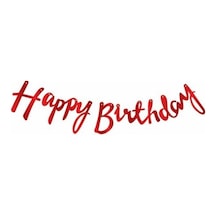 Kırmızı Happy Birthday Kaligrafi Banner