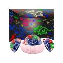 Fochsia Pembe 3ü1 Arada Dinozor Ve Galaksi Projeksiyon Gece Lambası - 360 Dönen Renk Değiştiren Pembe