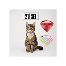 Desenli Bandana Kedi Tasması 2'li Set Puantiye & Pötikare
