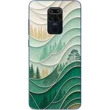 Redmi Note 9 Uyumlu Beyaz Çizgili Orman Baskılı Silikon Kılıf Renkli