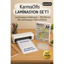 Laminasyon Makinesi + Mapilam 125 Micron A4 Laminasyon Filmi 100 Lü Parlak