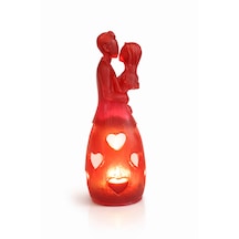 Romantik Çift Figürlü Epoksi Mumluk Kalp Detaylı Dekoratif Mum Lambası & Sevgili Hediyesi Alternatif Başlıklar Kırmızı