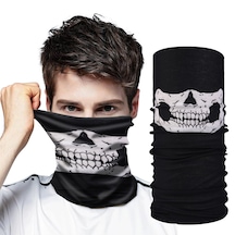 Siyah Renk Dikişsiz Çok Fonksiyonlu Çene Kafatası Yüz Maskesi Baf Buff Bandana Boyunluk Bileklik 56