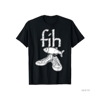 Flood Of Style Fih Yazılışta Hatalı Balık Meme Fih Ayakkabılı Balık Komik Vintage Erkek Kadın Tişörtü %100 P Siyah
