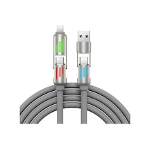 Rocoren 240w 4'ü 1 Arada Type-c / Usb-a / Lightning Gri Silikon Şarj Ve Data Kablosu 1.2 Metre