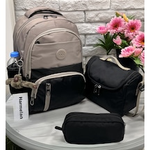 Suya Dayanıklı Vizon-siyah İlk Okul Çantası 3'lü Seti Unisex Çocuk Sırt İlkokul Çantası 8010 Kahverengi