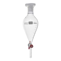 Borox Armudi Tip Teflon Musluklu Tıpalı Hacim Ölçekli﻿﻿ Cam Ayırma Hunisi 250 ML