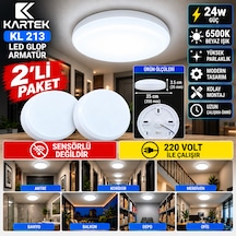 2'li Paket Kartek Kl 213 24w Led Glop Armatür 35 Cm 6500k Beyaz Işık 220v Sensörsüz Sıva Üstü Yuvarlak Tavan Lambası