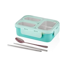 Vagonlife Bento 620ml Lunchbox Tek Katlı 3 Bölmeli Çelik Sefer Tası Yemek Kutusu Turkuaz Çok Renkli
