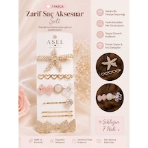 7'li Set Asel Accessories Farklı Modelli İnci Kelebek Kalp Detaylı Zarif Saç Tokası Seti Farklı Renk Seçenekli Ab Rengi