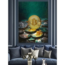 Ahşap Tablo Altın Bitcoin Kripto Para