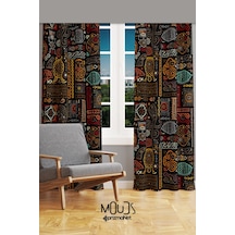 Hitit Figure 4 Desenli Süet Oturma Odası Salon Fon Perde Baskılı Ekstrafor Büzgü 2 Kanat Prd-1017 Çok Renkli