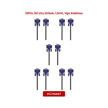 Hytech Hy-vga105, 15pin, İki Ucu Erkek, 1.5mt, Vga Kablosu 5li Paket