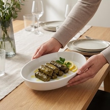 Porselen Büyük Kayık Tabak 23 14 Cm, Beyaz Oval Servis Ve Sunum Tabağı, Yükseltilmiş Kenarlı Kahvaltılık, Salata, Meze, Meyve Ve Atıştırmalık Tabağı, 1 Adet Çok Renkli