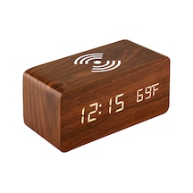 Kablosuz Şarj Cihazlı Dijital Çalar Saat Led Masa Çalar Saat Sıcaklık Ekranı Kırmızı