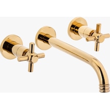 İsaoğlu Yapı Gold Ankstre Lavabo Bataryası Duvardan Armatür Pirinç Malzeme Vintage Lavabo Batarya Gold