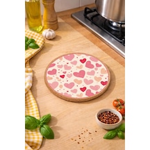Pembe Kalp Desenli Mantar Nihale Tencere Tava Altlığı 19cm Çapında 1cm Kalınlığında Çok Renkli