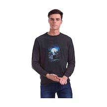 Ice Wolf Kurt Baskılı Füme Antrasit Erkek Örme Sweatshirt