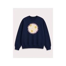 Herkesemoda Gülen Yüzler Emoji Baskılı 2 İplik Şardonlu Bisiklet Yaka Sweatshirt Lacivert