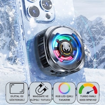 Polham Magsafe Uyumlu Telefon Soğutucu Dijital Isı Göstergeli, Rgb Led Işıklı, Turbo Fanlı 6000 Rpm, Klipsli Tutucu